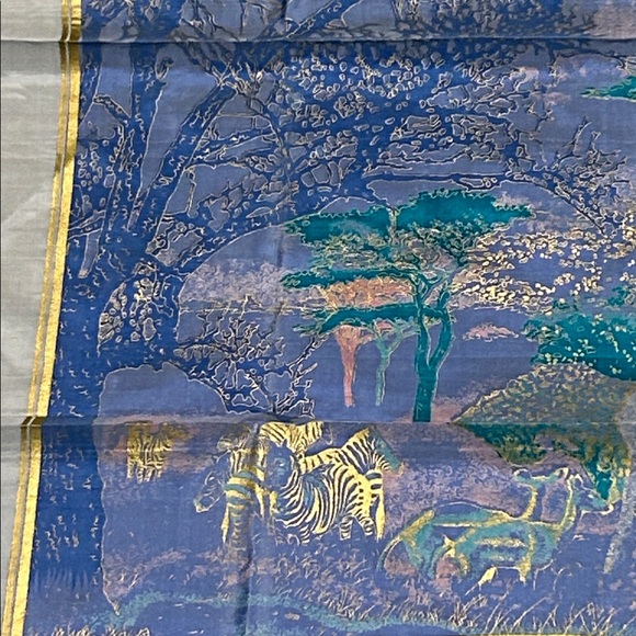 THAI SILK METALLIC SCARF Safari Scene - Picture 2 of 6